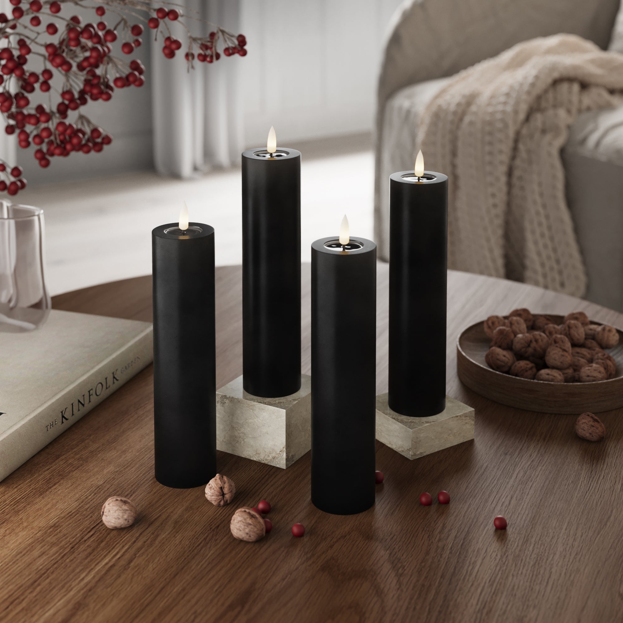 LED Stompkaarsen Ø 5 x 20 cm Zwart - 4 pc's