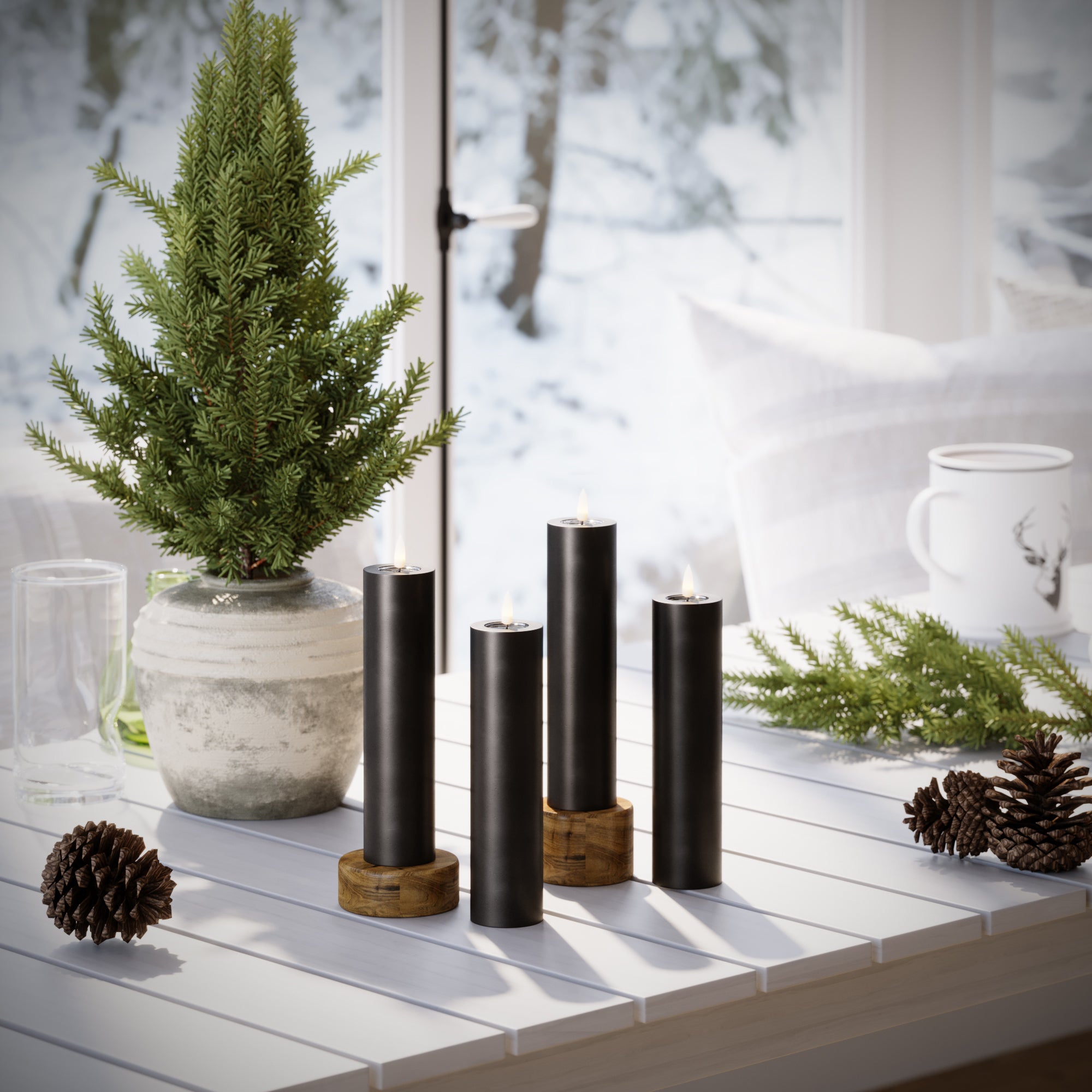 LED Stompkaarsen Ø 5 x 20 cm Zwart - 4 pc's
