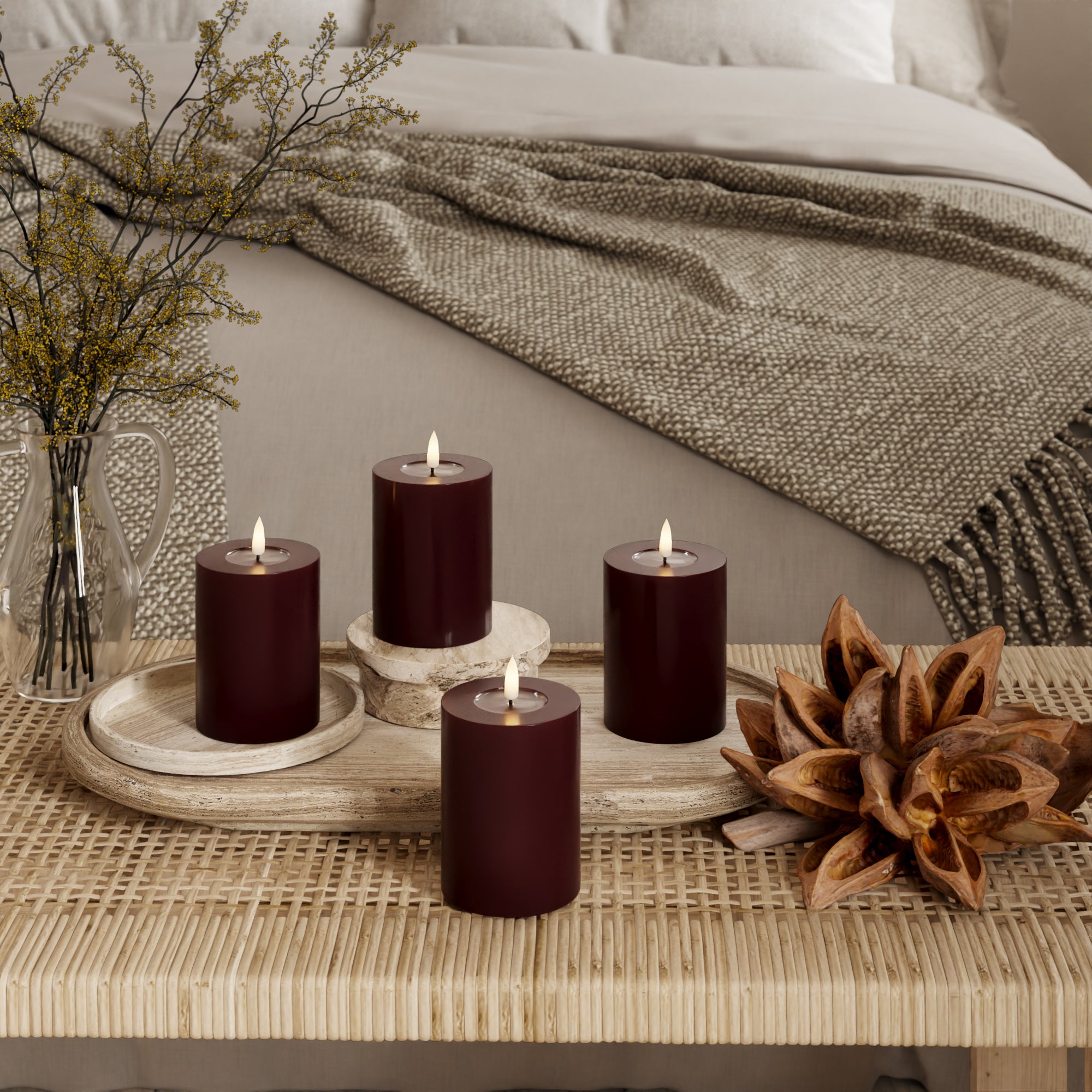 LED Stompkaarsen Ø 7,5 x 10 cm Bourgogne - 4 pc's
