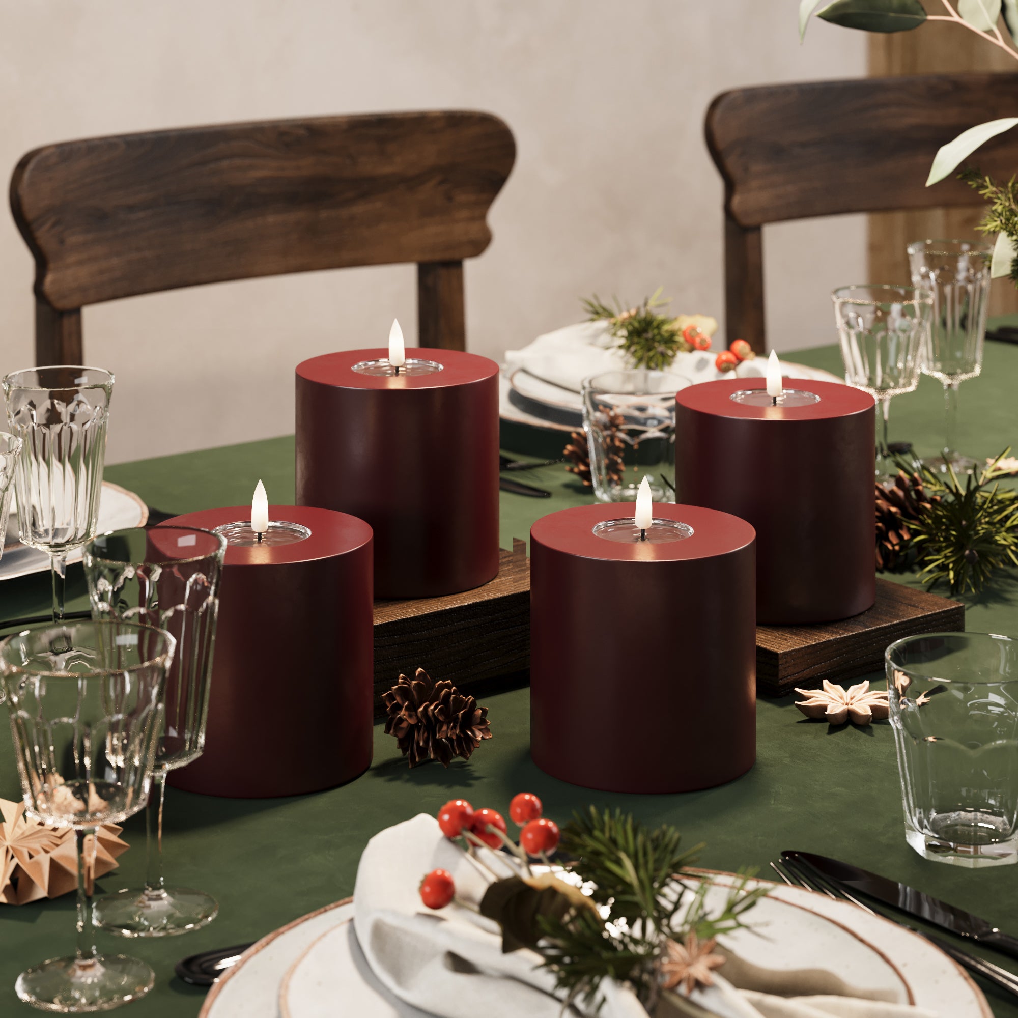 LED Blockljus Ø 10 x 10 cm Bourgogne - 4 st