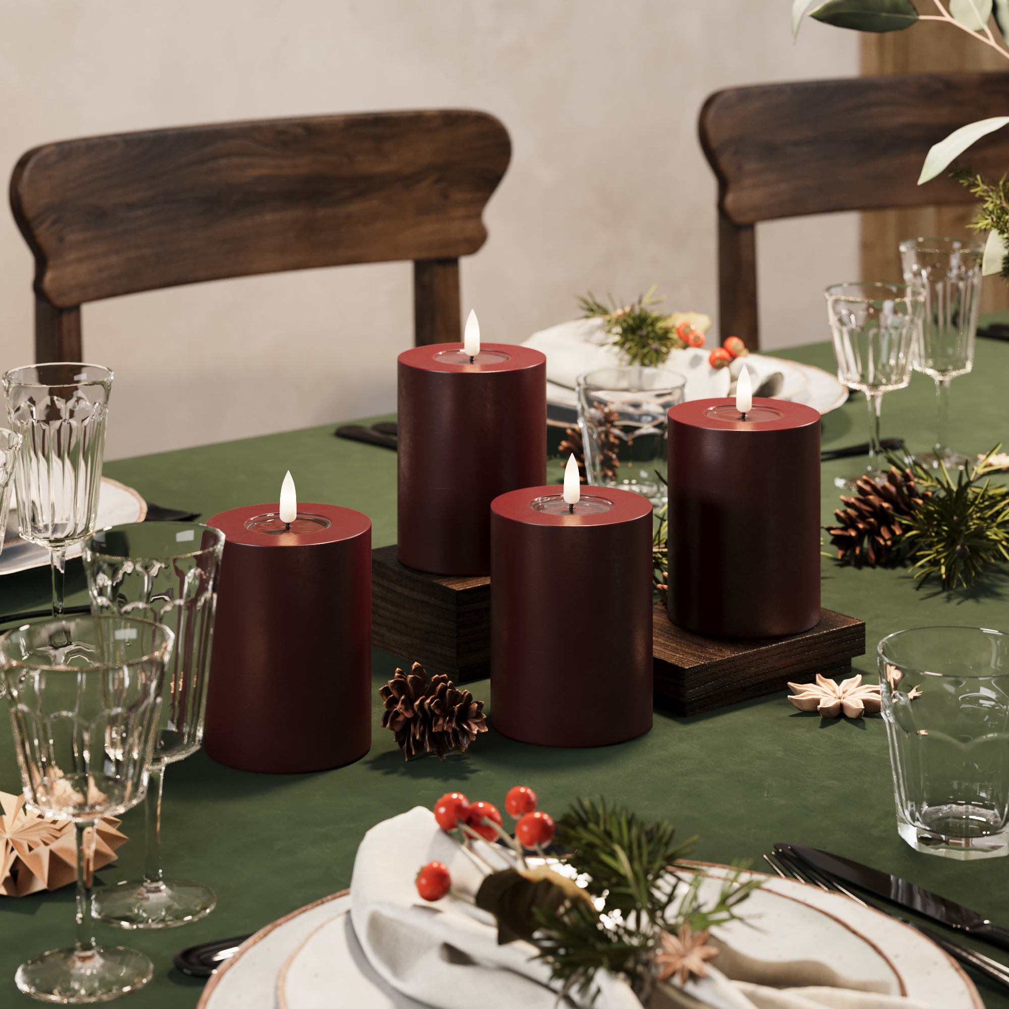 LED Stompkaarsen Ø 7,5 x 10 cm Bourgogne - 4 pc's