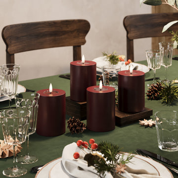 LED Stompkaarsen Ø 7,5 x 10 cm Bourgogne - 4 pc's