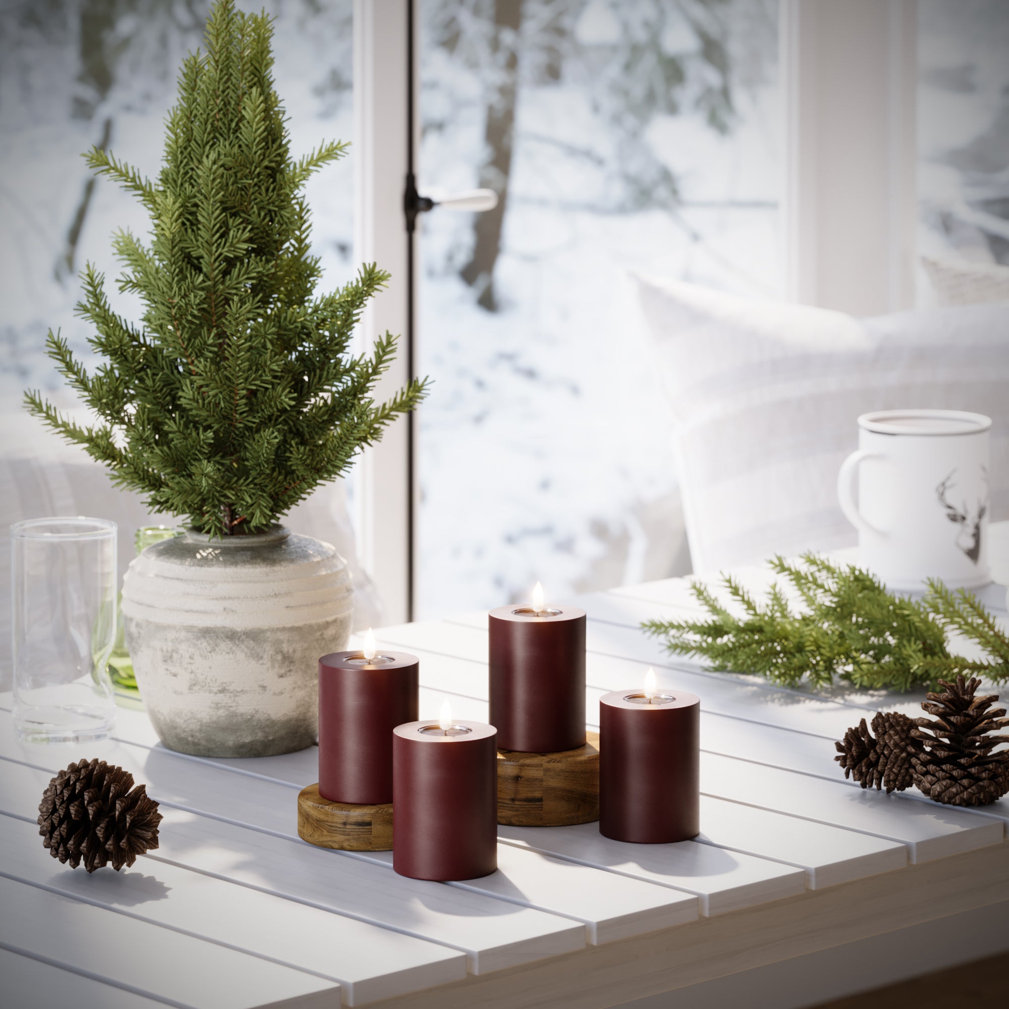 LED Stompkaarsen Ø 7,5 x 10 cm Bourgogne - 4 pc's