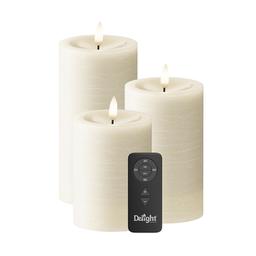 LED Stompkaarsen Set van 3, Ø 7,5 x 10/12,5/15 cm Crème