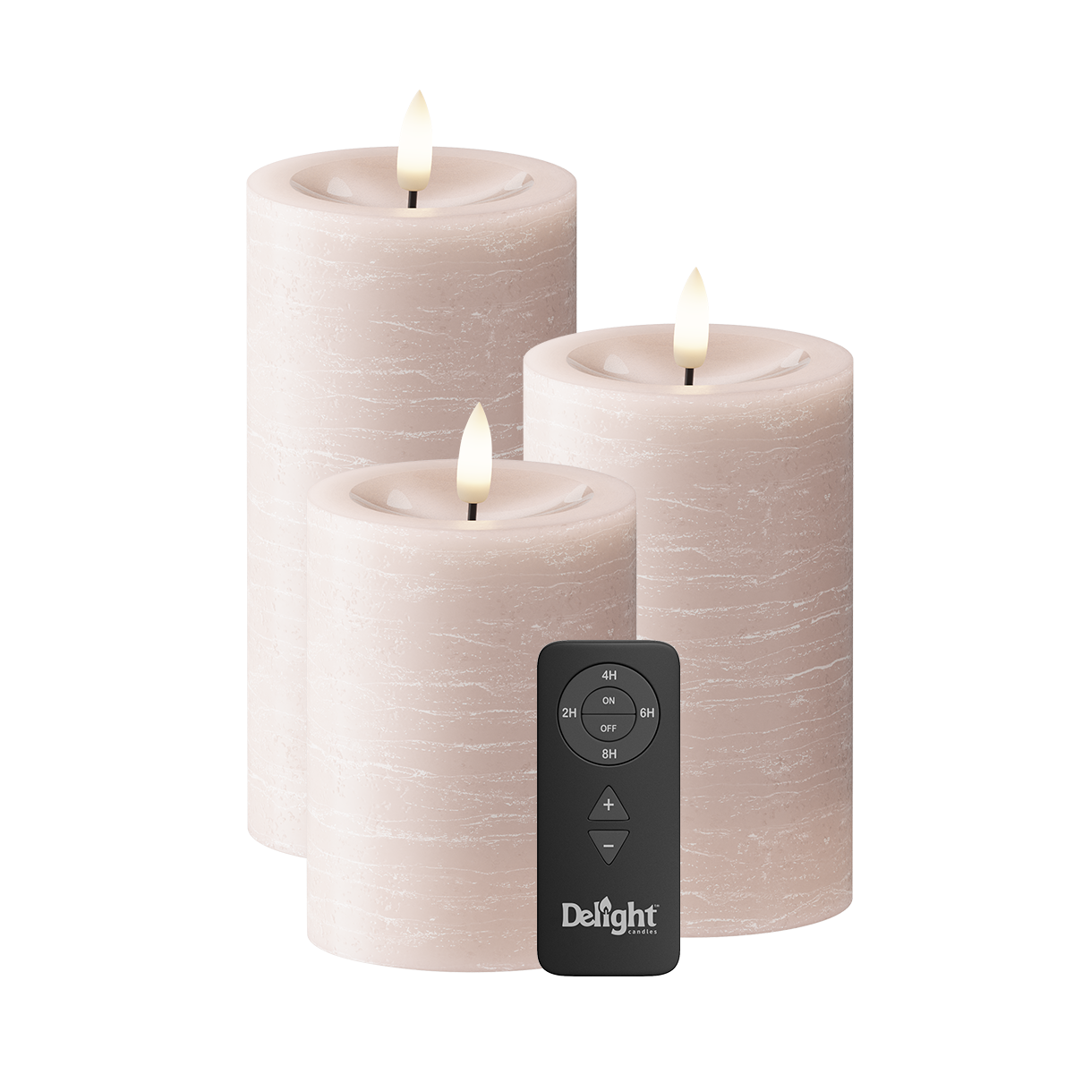 LED Blockljus Förpackning om 3, Ø 7,5 x 10/12,5/15 cm Rosa