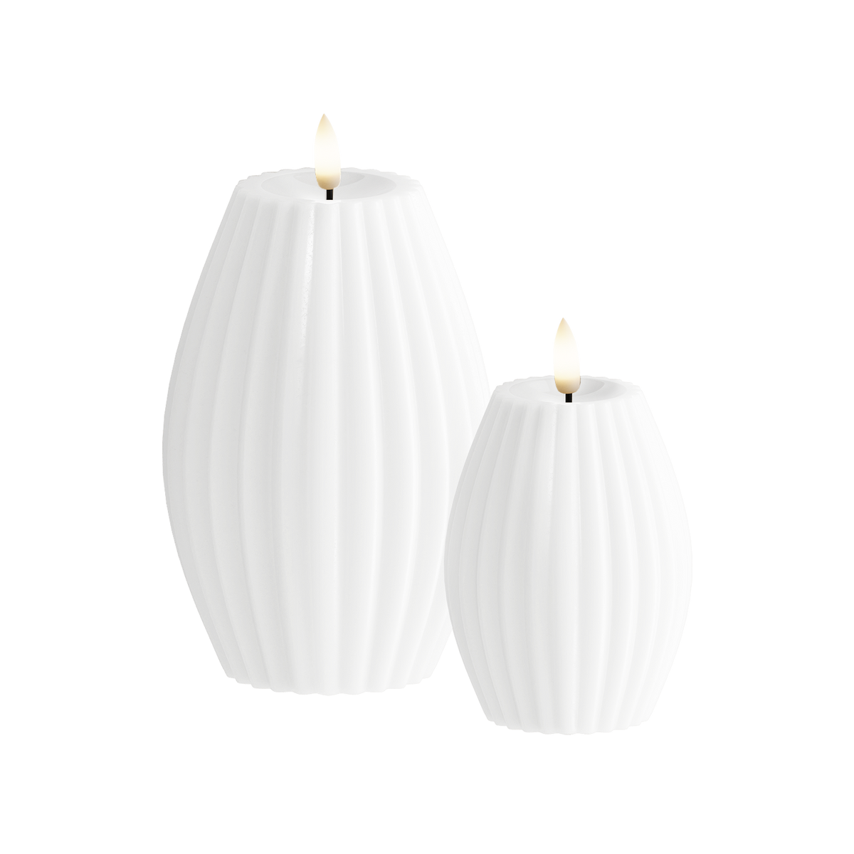 LEDs Vela canelada 2 peças, Ø 7,5 x 10 + Ø 10 x 15 cm Branco
