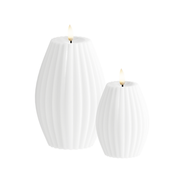 LEDs Vela canelada 2 peças, Ø 7,5 x 10 + Ø 10 x 15 cm Branco