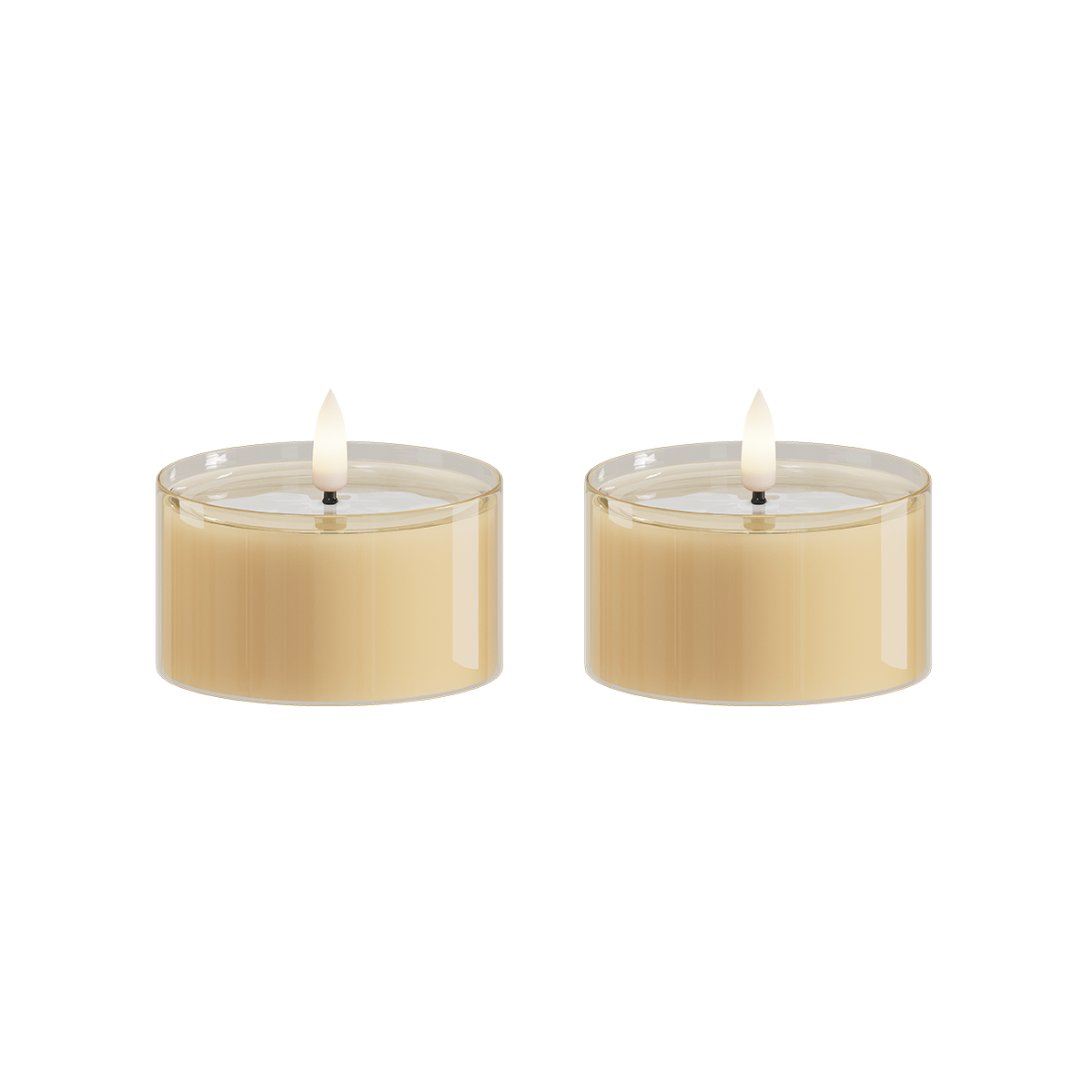 LED Telys i Glass 2 stk, Ø 7,5 x 4,3 cm Amber
