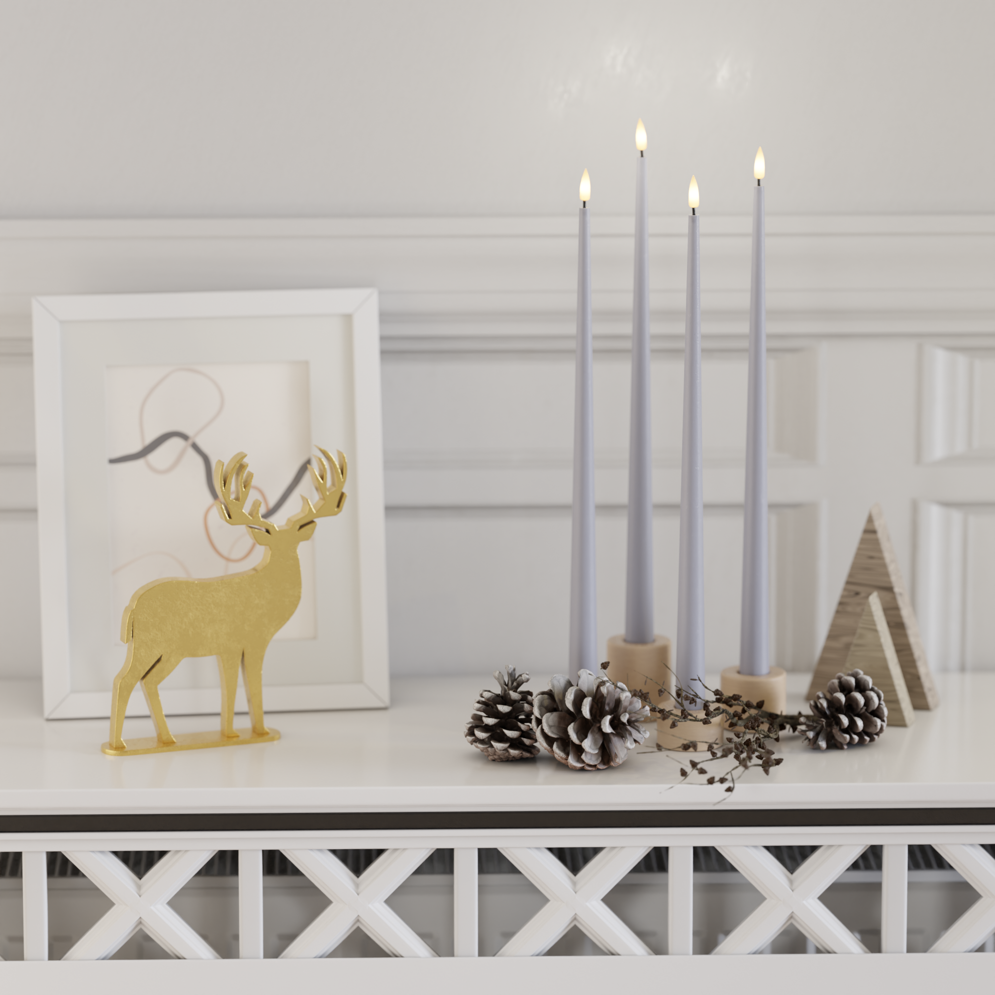 Deluxe Homeart LED Glanzende dinerkaars pakket - Vergrijsd blauw - 4 stuks 38cm2