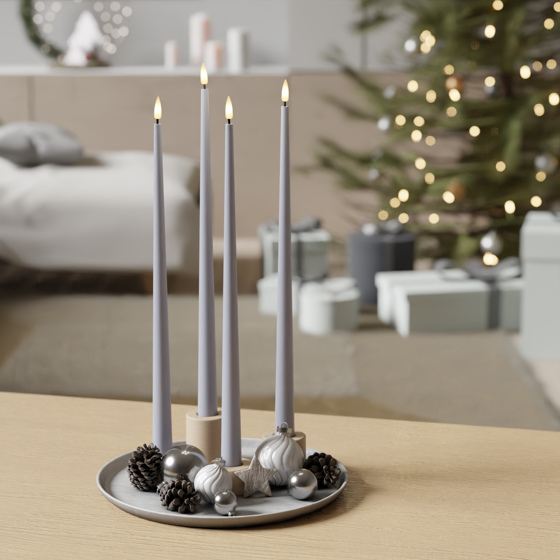 Deluxe Homeart LED Glanzende dinerkaars pakket - Vergrijsd blauw - 4 stuks 38 cm 1