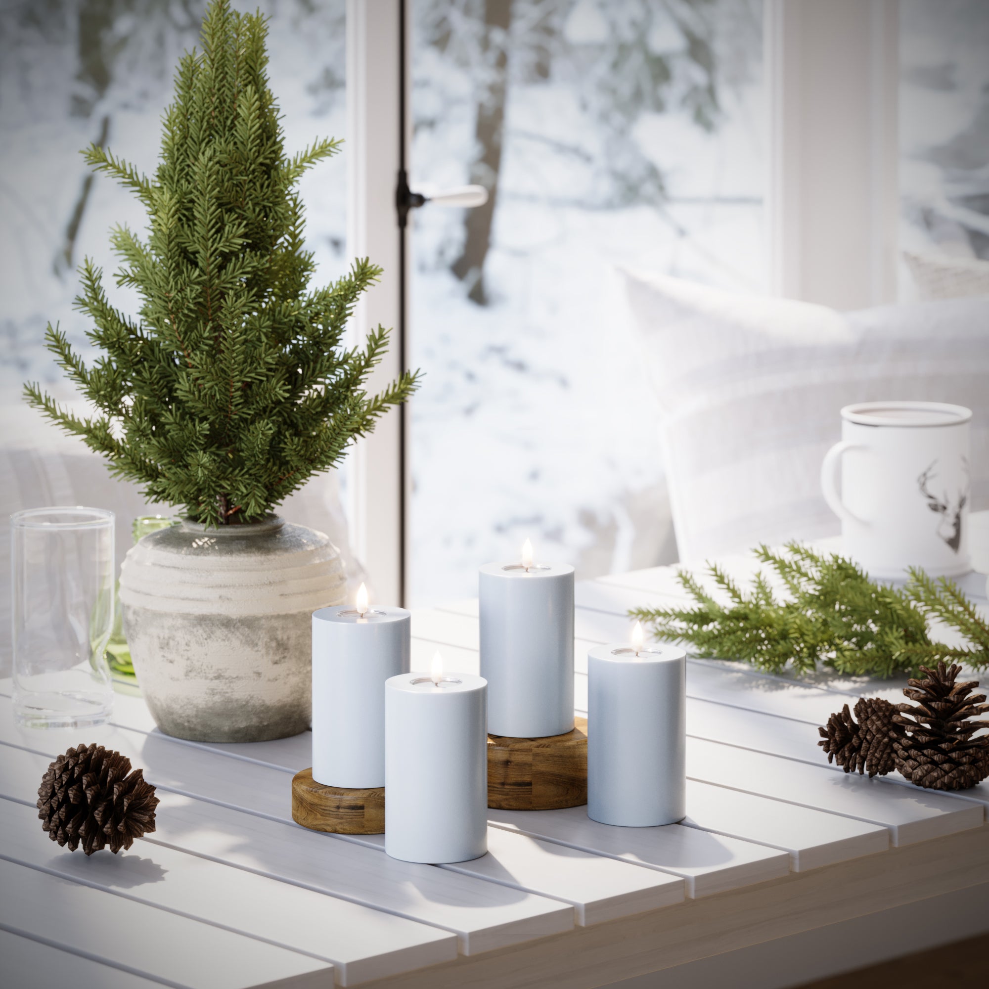 LED Stompkaarsen Ø 7,5 x 12,5 cm Vergrijsd blauw - 4 pc's