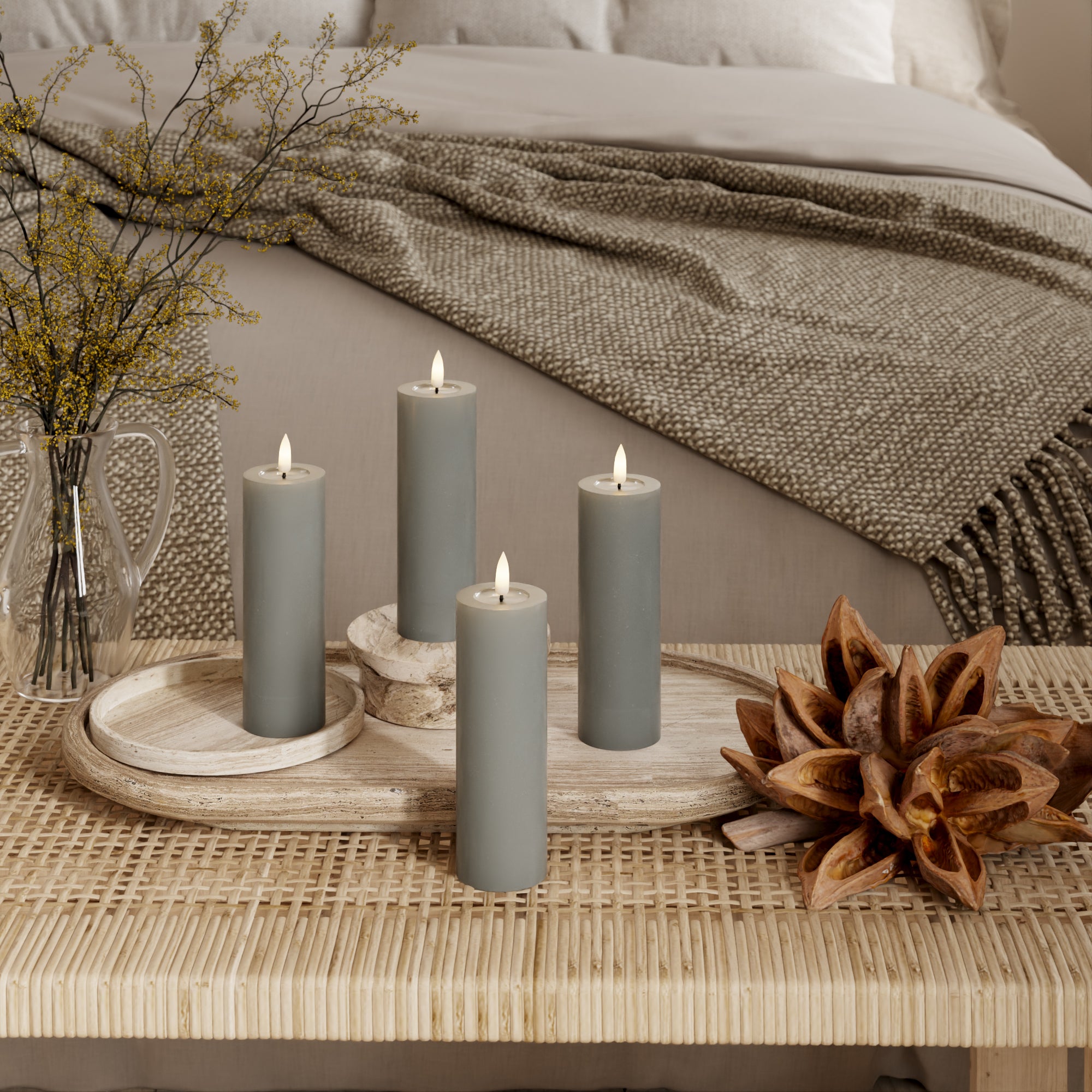 LED Stompkaarsen Ø 5 x 15 cm Grijs - 4 pc's