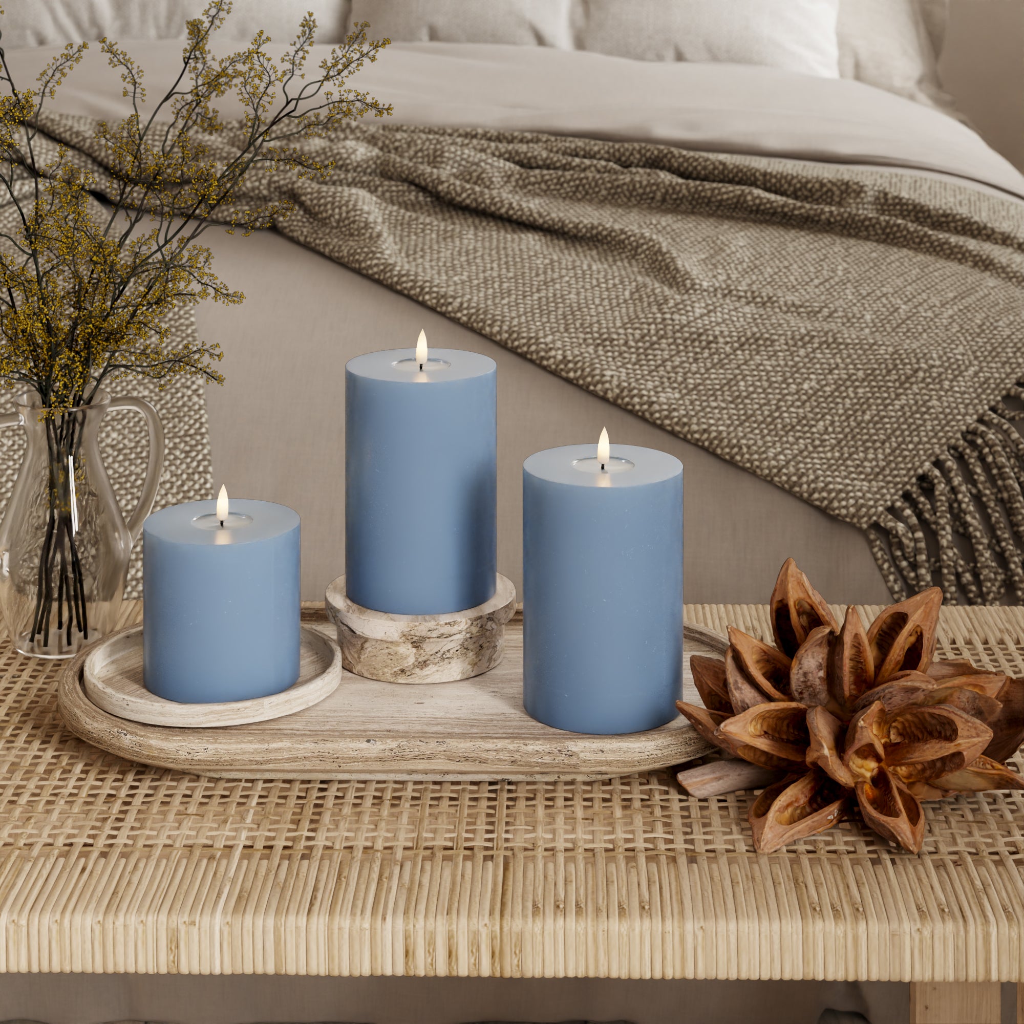 LED Stompkaarsen Ø 10 x 10 + 15 + 20 cm Ijsblauw