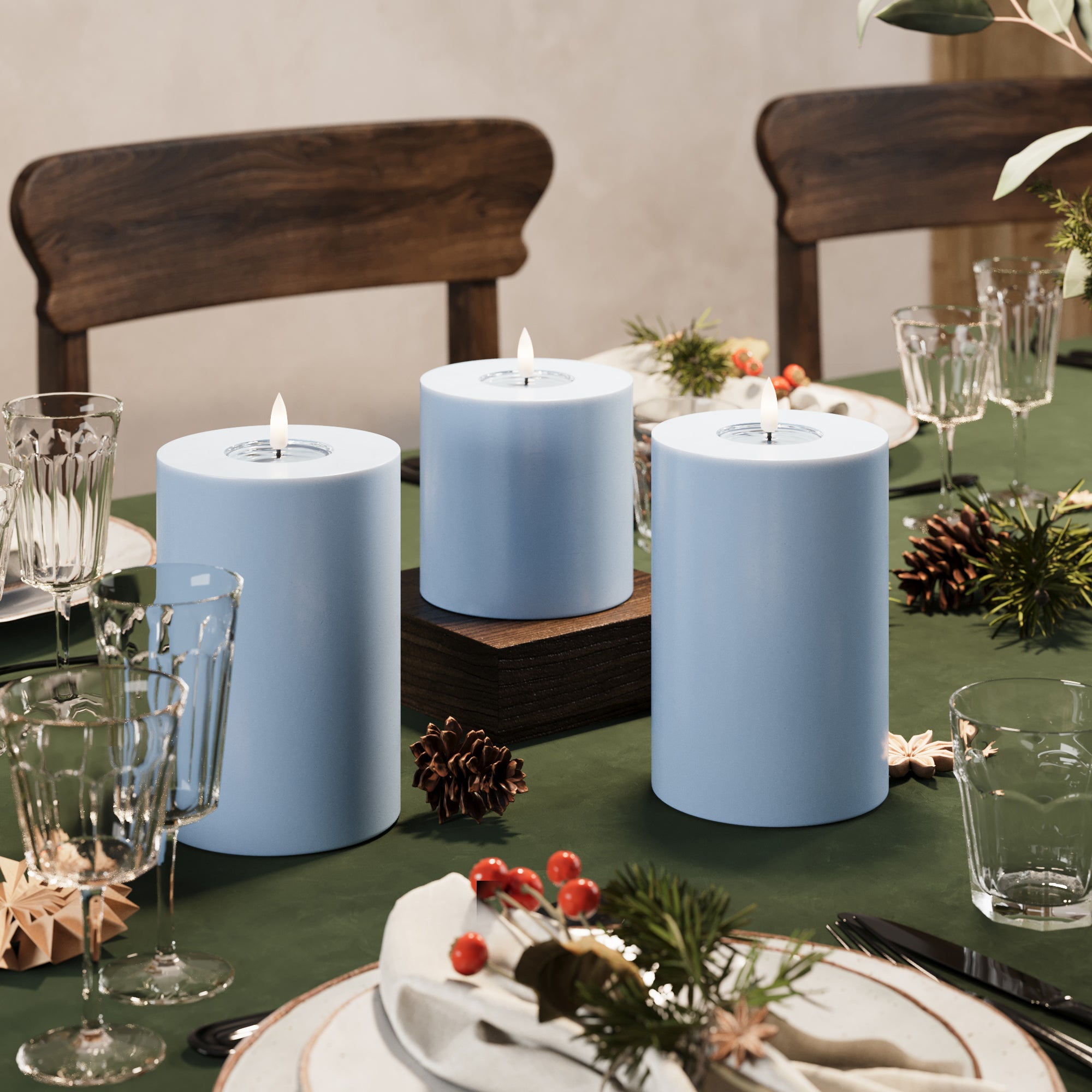 LED Stompkaarsen Ø 10 x 10 + 15 + 20 cm Ijsblauw