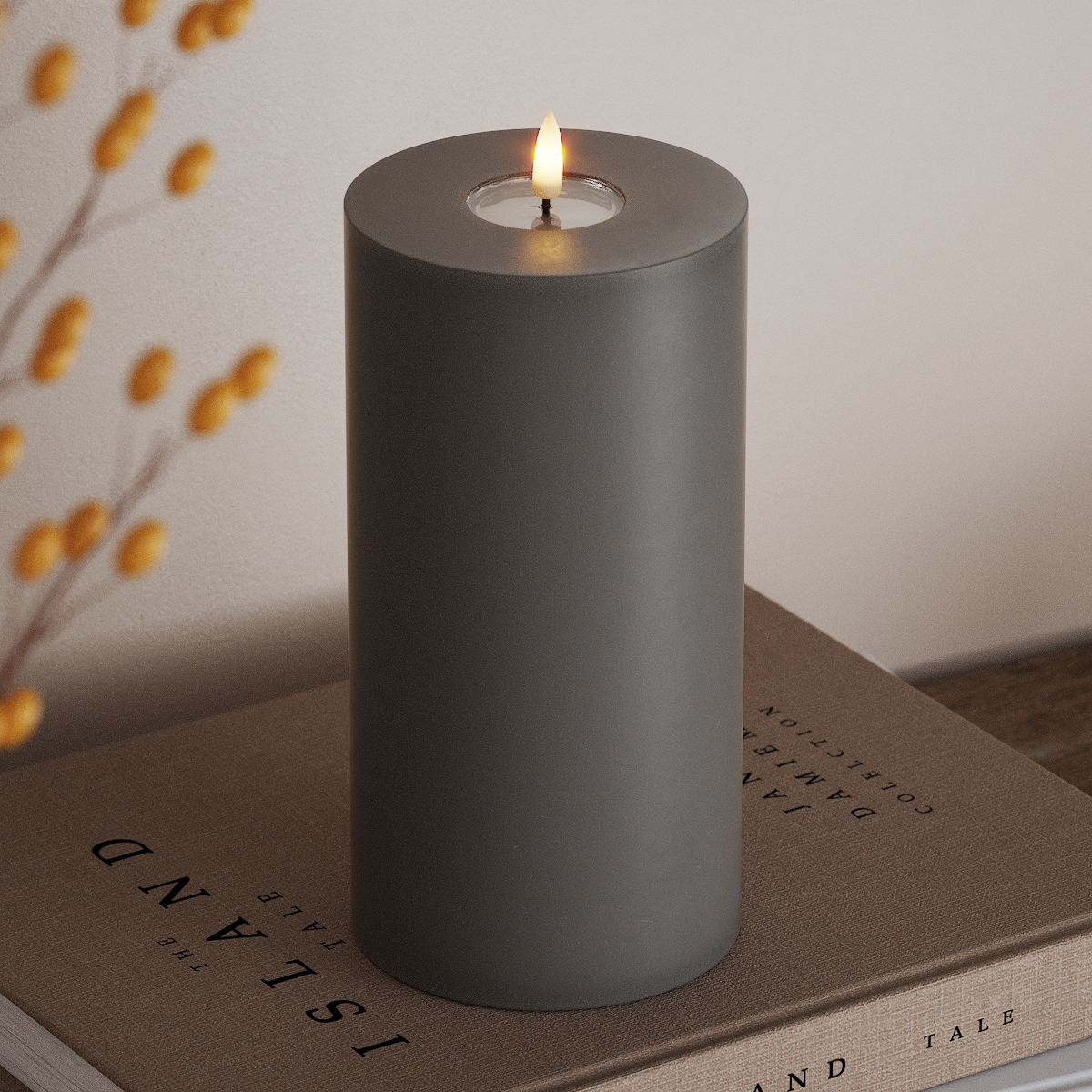 Deluxe Homeart LED Stompkaarsen Ø 10 x 20cm Grijs LED Stompkaarsen 3