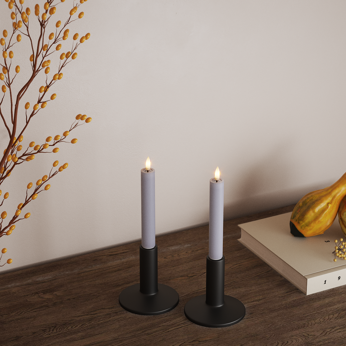 Deluxe Homeart LED Dinerkaars 2 stuks, Ø 2 x 15 cm Vergrijsd blauw LED Dinerkaars 3