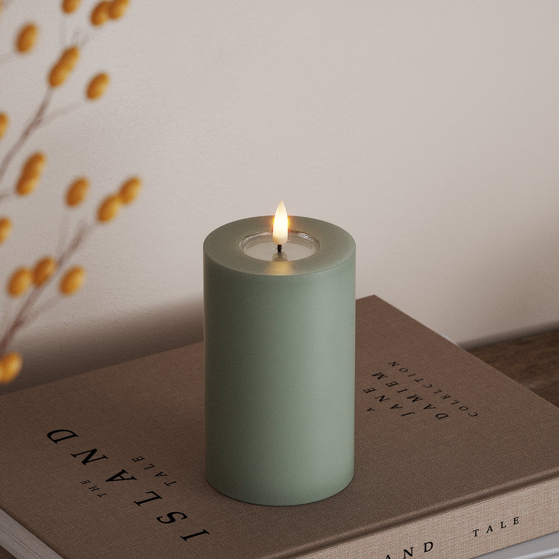 Deluxe Homeart LED Stompkaarsen Ø 7,5 x 12,5 cm Saliegroen LED Stompkaarsen 4