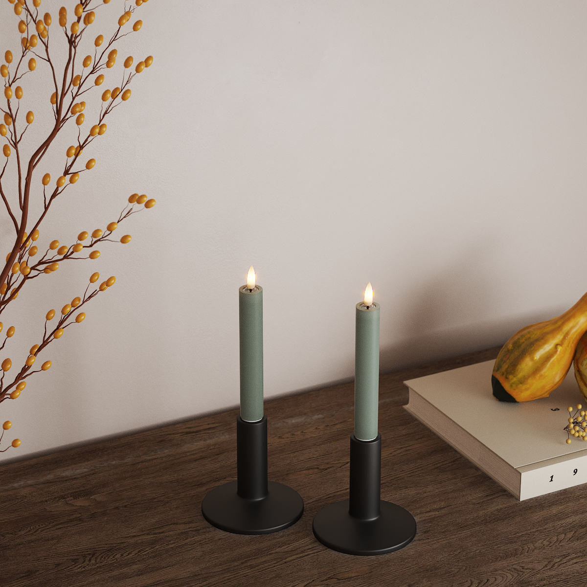 Deluxe Homeart LED Dinerkaars 2 stuks, Ø 2 x 15 cm Saliegroen LED Dinerkaars 3