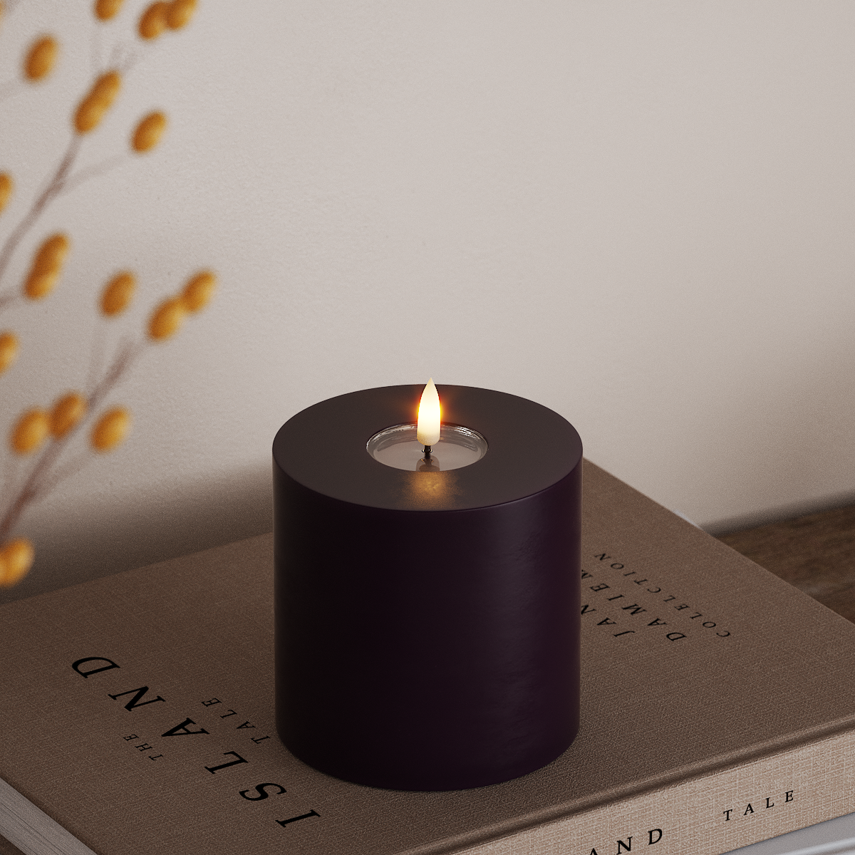 Deluxe Homeart LED Blockljus Ø 10 x 10 cm Mörklila LED Blockljus 3