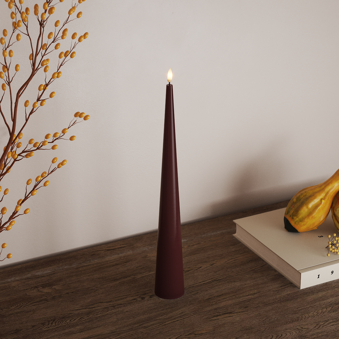 Deluxe Homeart Kegellamp D 5 x H 38 cm Bordeaux LED Kegelkaarsen 4