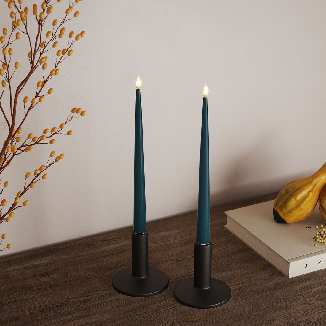 Deluxe Homeart LED Glanzende dinerkaars met lak, 2 stuks 28 cm Petrol LED Glanzende dinerkaars 4