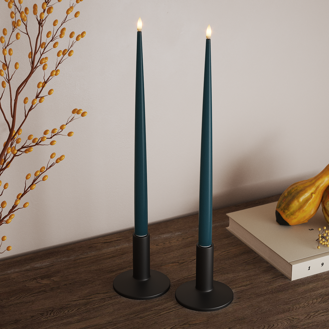 Deluxe Homeart LED Glanzende dinerkaars met Lak, 2 stuks 38 cm Petrol LED Glanzende dinerkaars 4