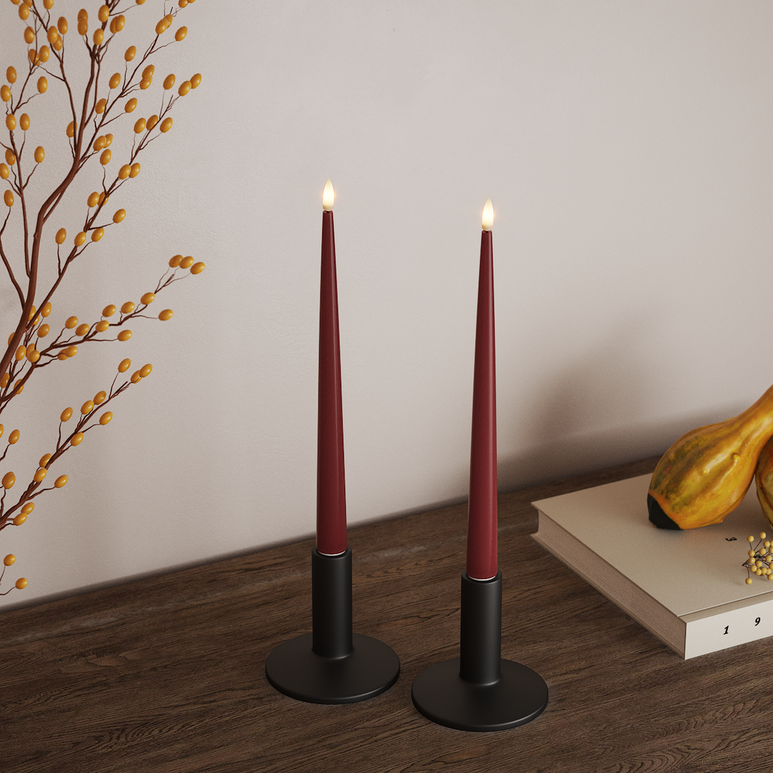 Deluxe Homeart LED Glanzende dinerkaars met lak, 2 stuks 28 cm Bordeaux LED Glanzende dinerkaars 4