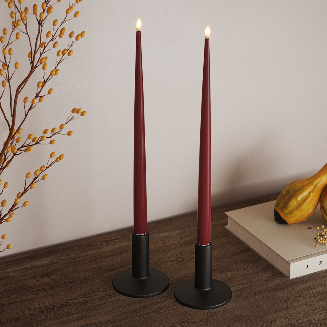 Deluxe Homeart LED Glanzende dinerkaars met Lak, 2 stuks 38 cm Bordeaux LED Glanzende dinerkaars 4