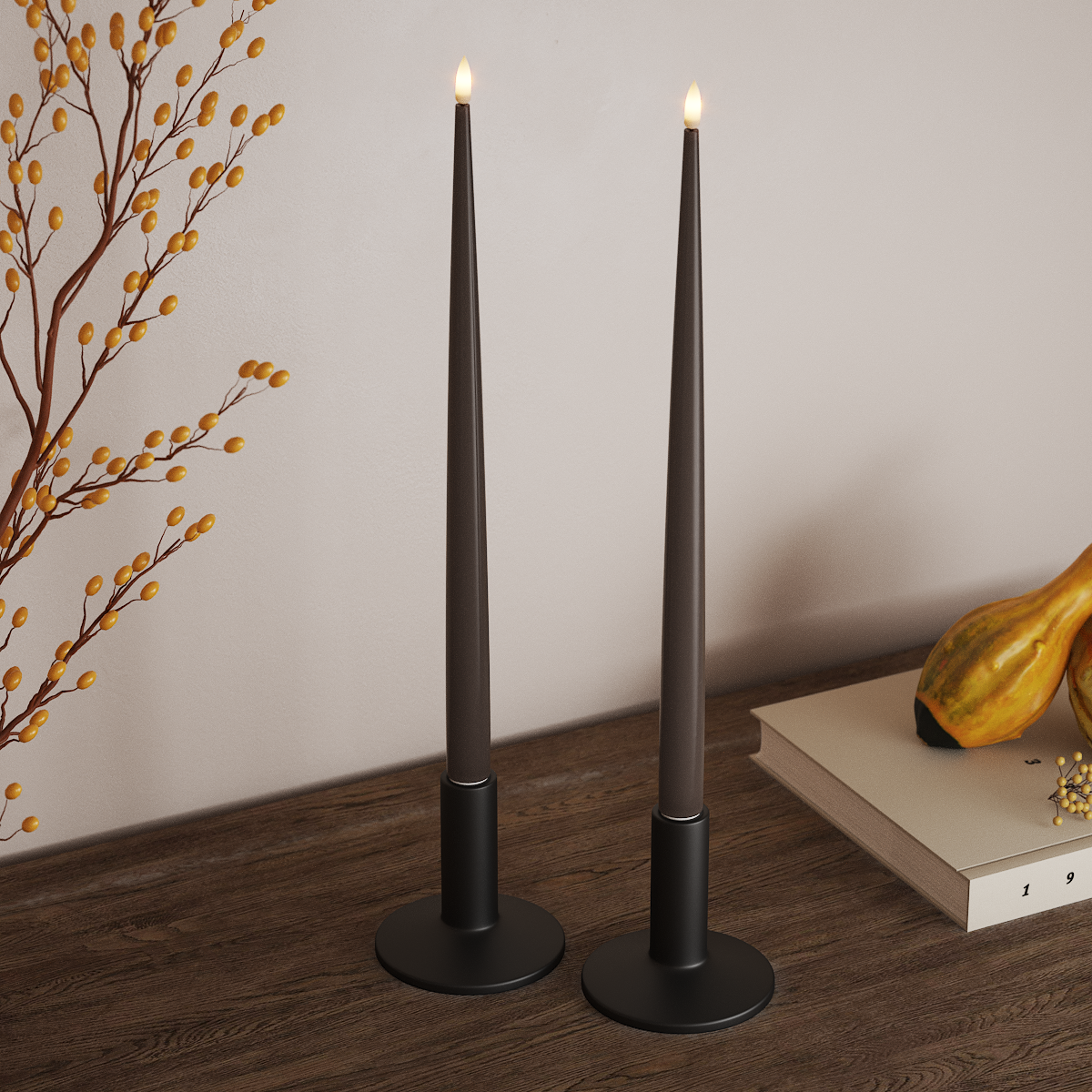 Deluxe Homeart LED Glanzende dinerkaars met Lak, 2 stuks 38 cm Mokka LED Glanzende dinerkaars 3