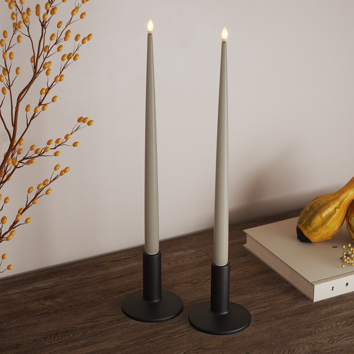 Deluxe Homeart LED Glanzende dinerkaars met Lak, 2 stuks 38 cm Zand LED Glanzende dinerkaars 3