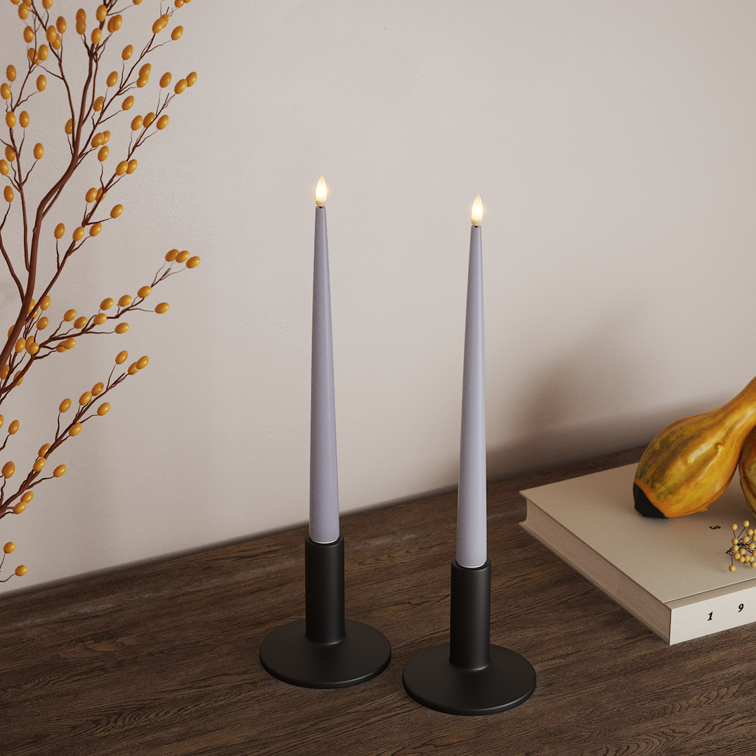 Deluxe Homeart LED Glanzende dinerkaars met lak, 2 stuks 28 cm Vergrijsd blauw LED Glanzende dinerkaars 4
