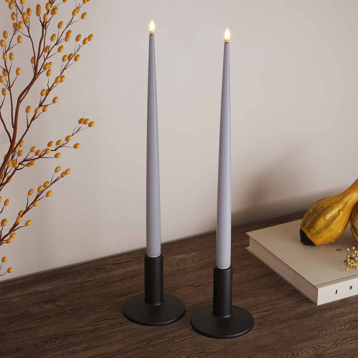 Deluxe Homeart LED Glanzende dinerkaars met Lak, 2 stuks 38 cm Vergrijsd blauw LED Glanzende dinerkaars 3