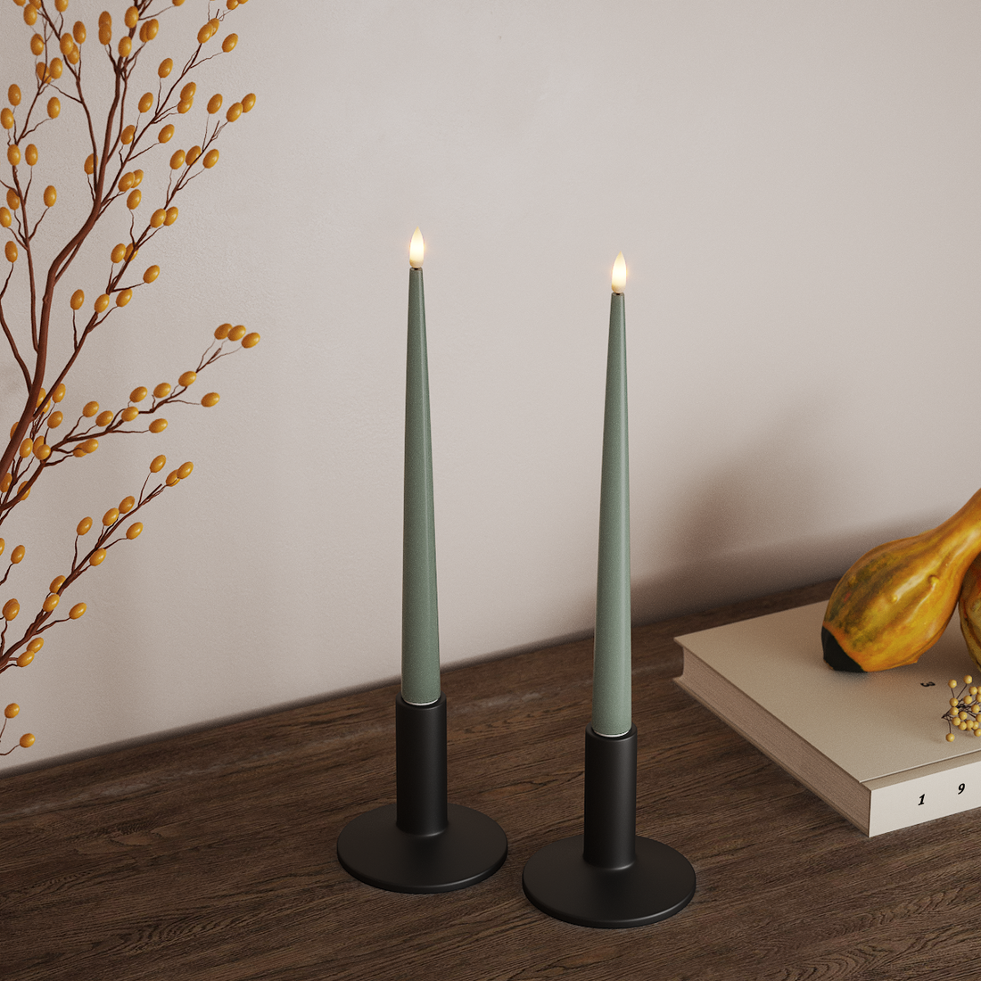 Deluxe Homeart LED Glanzende dinerkaars met lak, 2 stuks 28 cm Saliegroen LED Glanzende dinerkaars 4