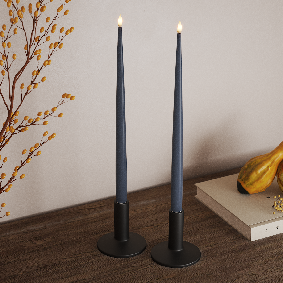 Deluxe Homeart LED Glanzende dinerkaars met Lak, 2 stuks 38 cm Ijsblauw LED Glanzende dinerkaars 3