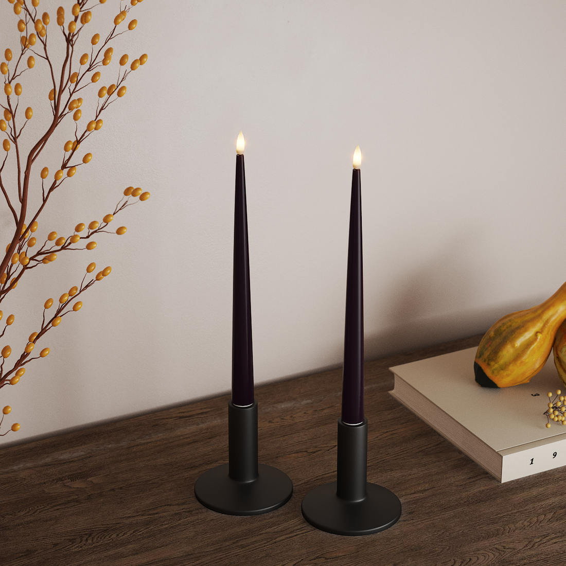 Deluxe Homeart LED Glanzende dinerkaars met lak, 2 stuks 28 cm Donkerpaars LED Glanzende dinerkaars 4