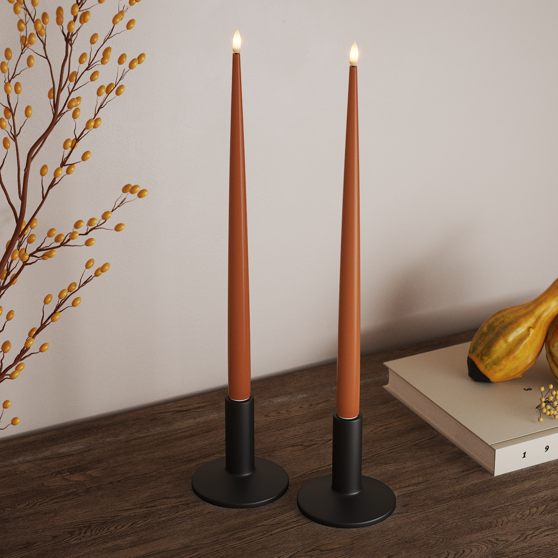 Deluxe Homeart LED Glanzende dinerkaars met Lak, 2 stuks 38 cm Oranje LED Glanzende dinerkaars 4