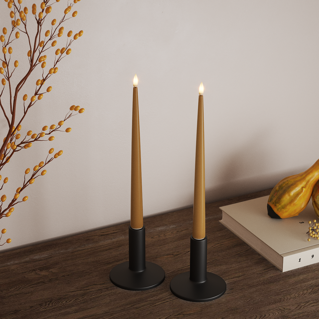 Deluxe Homeart LED Glanzende dinerkaars met lak, 2 stuks 28 cm Curry LED Glanzende dinerkaars 4