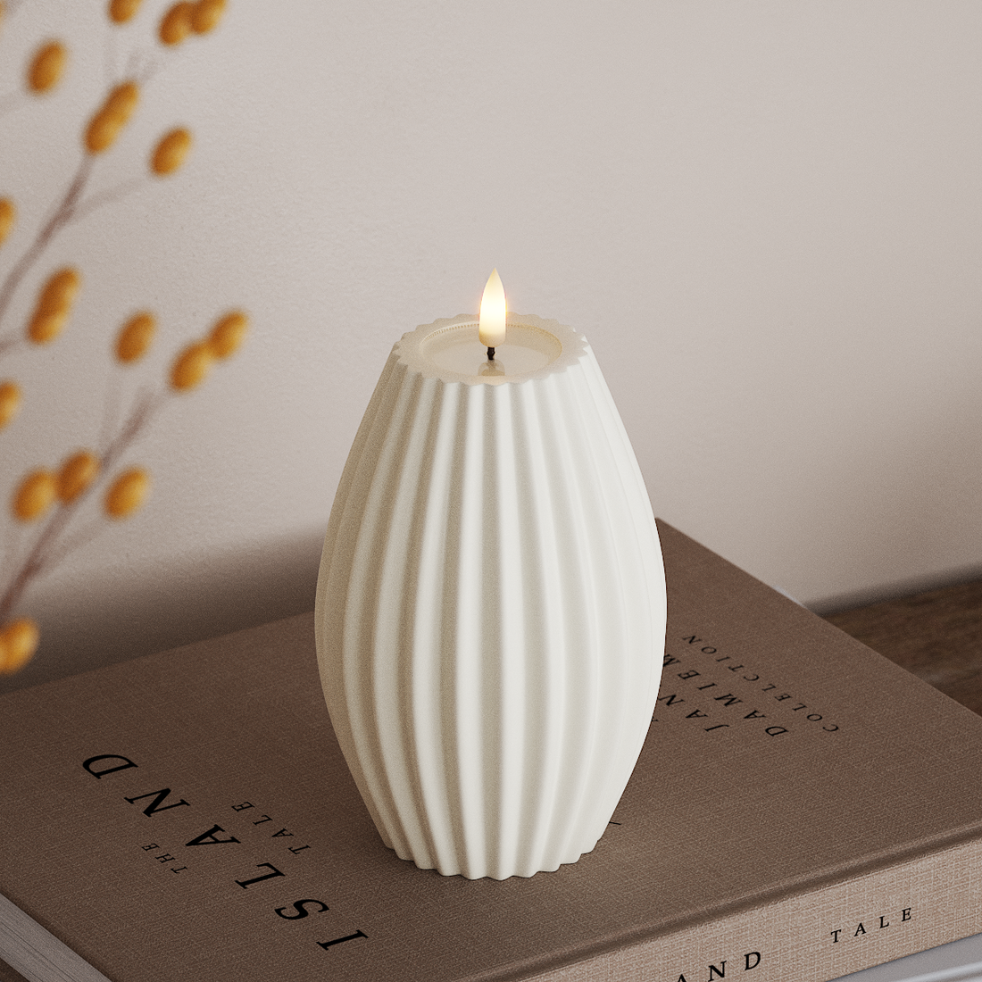 Deluxe Homeart LED Ribbelkaarsen D 10 x H 15 cm Wit LED Ribbelkaarsen 4