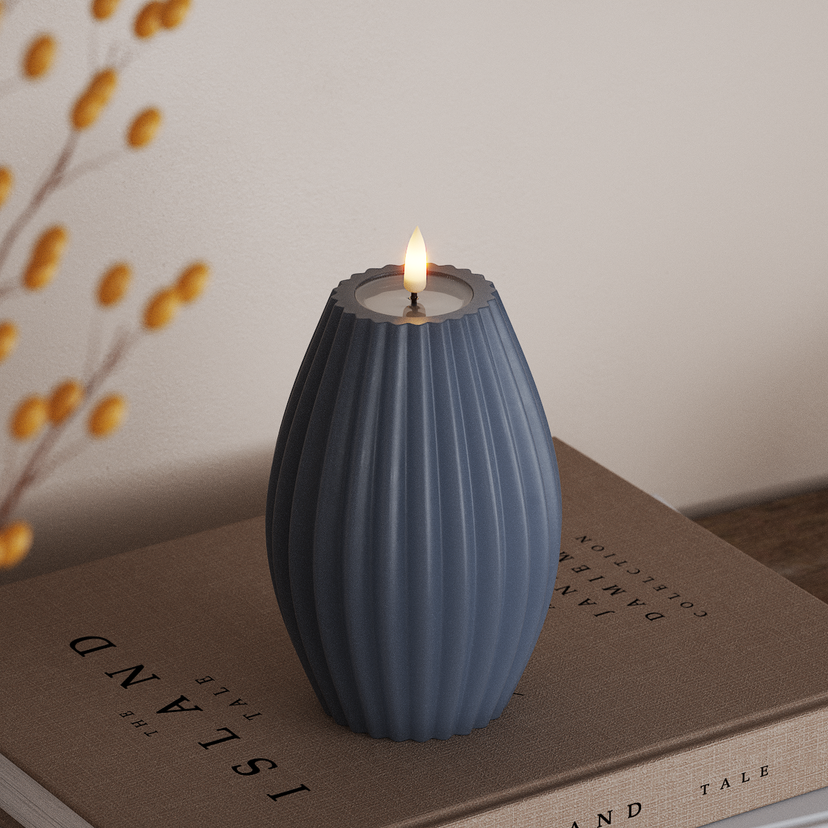 Deluxe Homeart LED Ribbelkaarsen D 10 x H 15 cm Ijsblauw LED Ribbelkaarsen 3