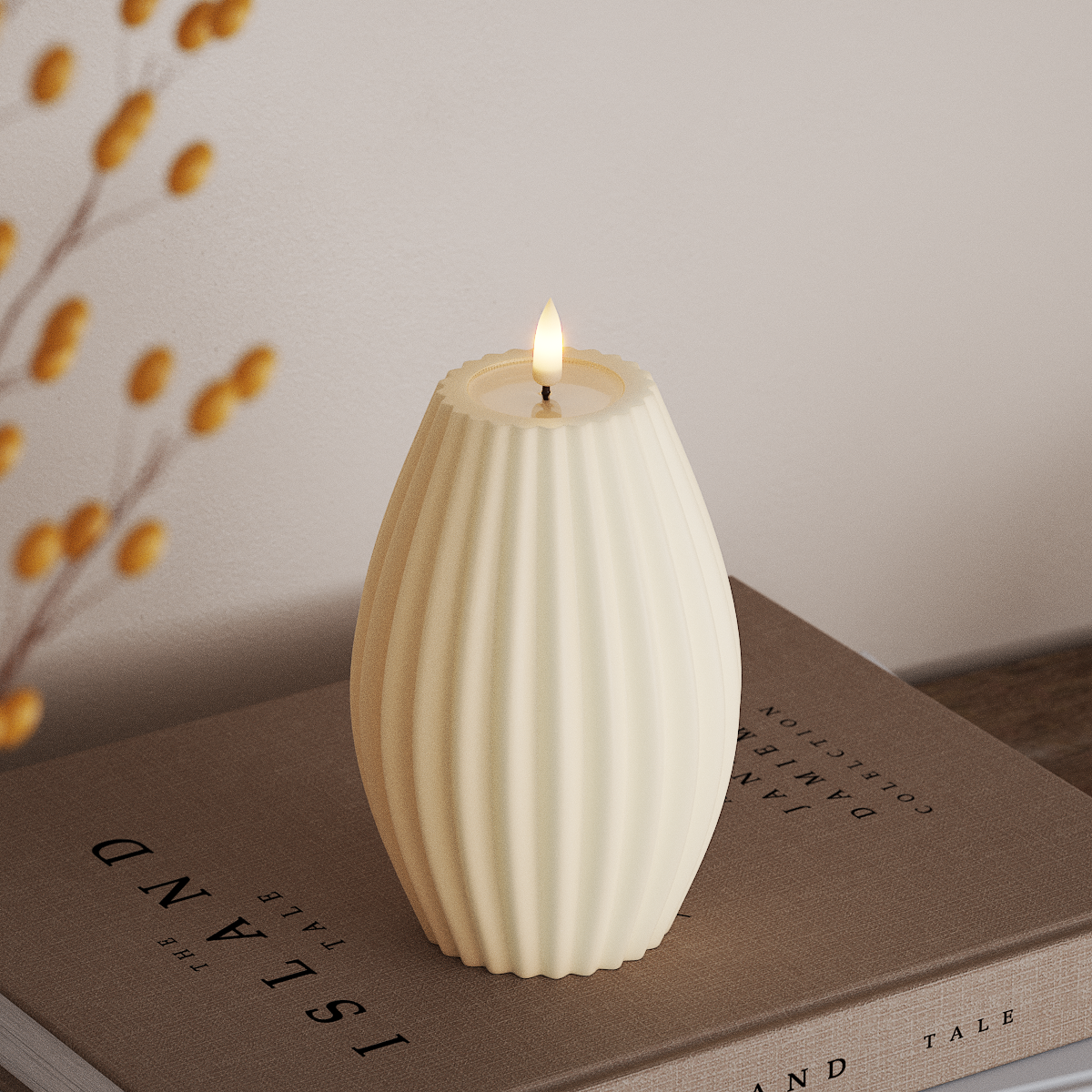 Deluxe Homeart LED Ribbelkaarsen D 10 x H 15 cm Cream LED Ribbelkaarsen 3