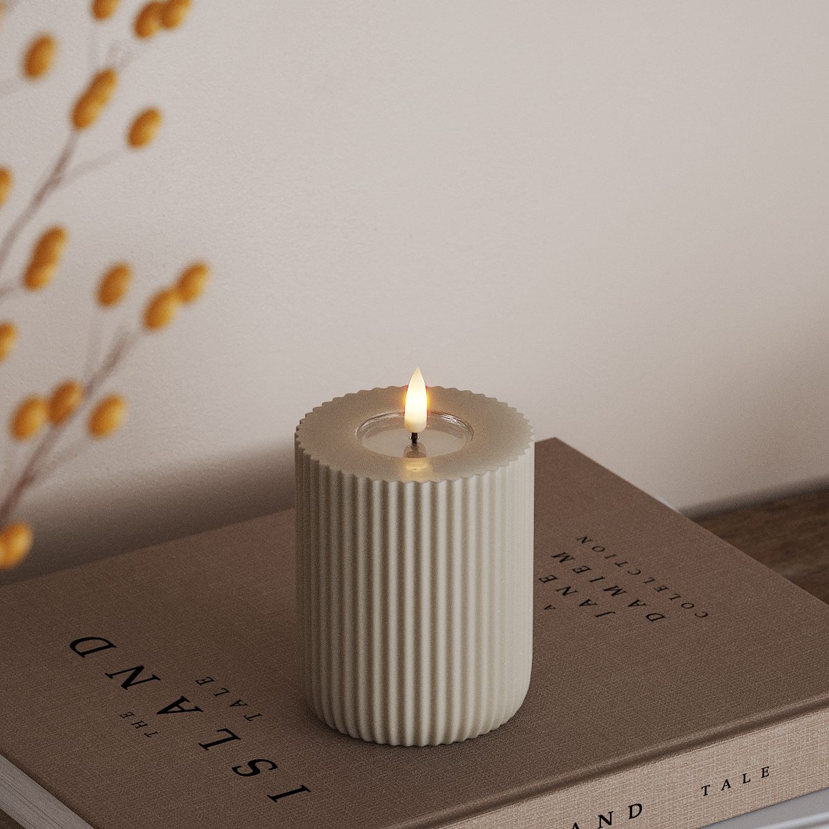 Deluxe Homeart Solid Stripe LED Stompkaarsen Ø8 X 10Cm Zand LED Vorm 3