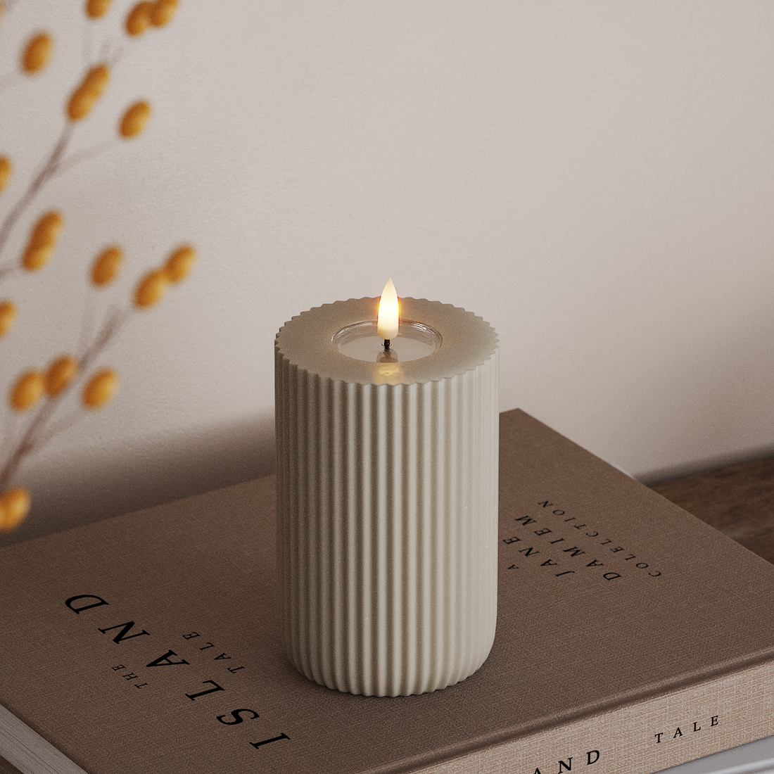 Deluxe Homeart Solid Stripe LED Stompkaarsen Ø8 X 12,5 cm Zand LED Vorm 4