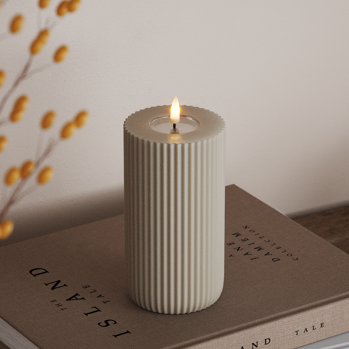Deluxe Homeart Solid Stripe LED Stompkaarsen Ø8 X 15 Cm Zand LED Vorm 3