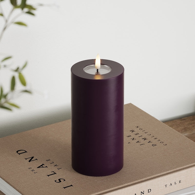 Deluxe Homeart LED Bloklys Ø 7,5 x 15 cm Mørkelilla