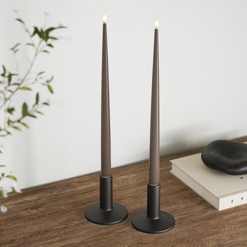 Deluxe Homeart LED Glanzende dinerkaars met vernis, 2 stuks (38 cm) Mokka