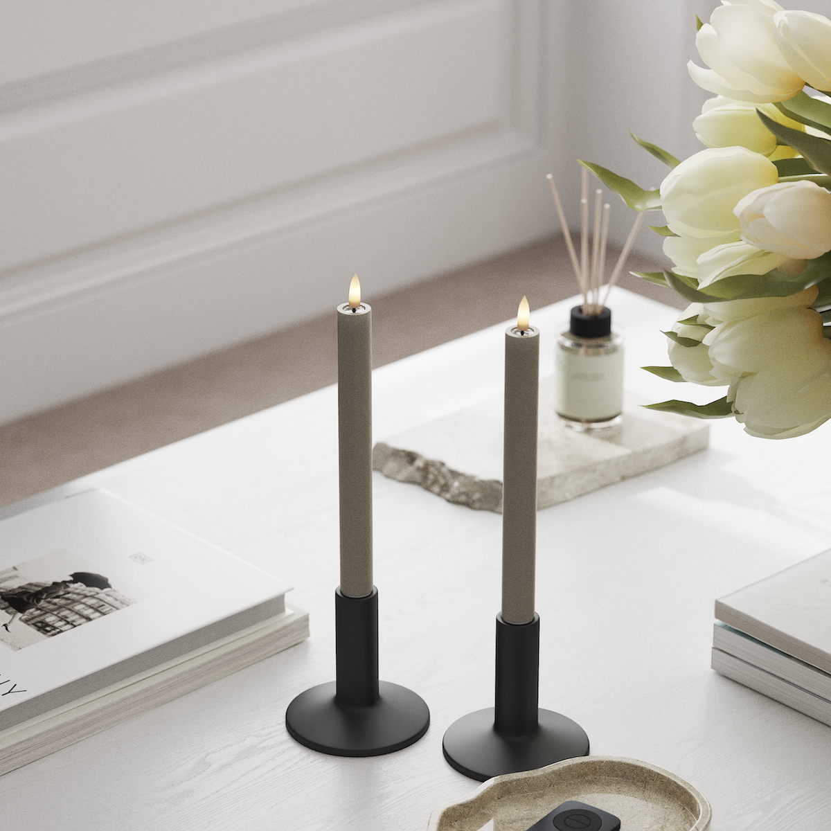 Deluxe Homeart LED Dinerkaars 2 stuks, Ø 2 x 24 cm Zand LED Dinerkaars 1