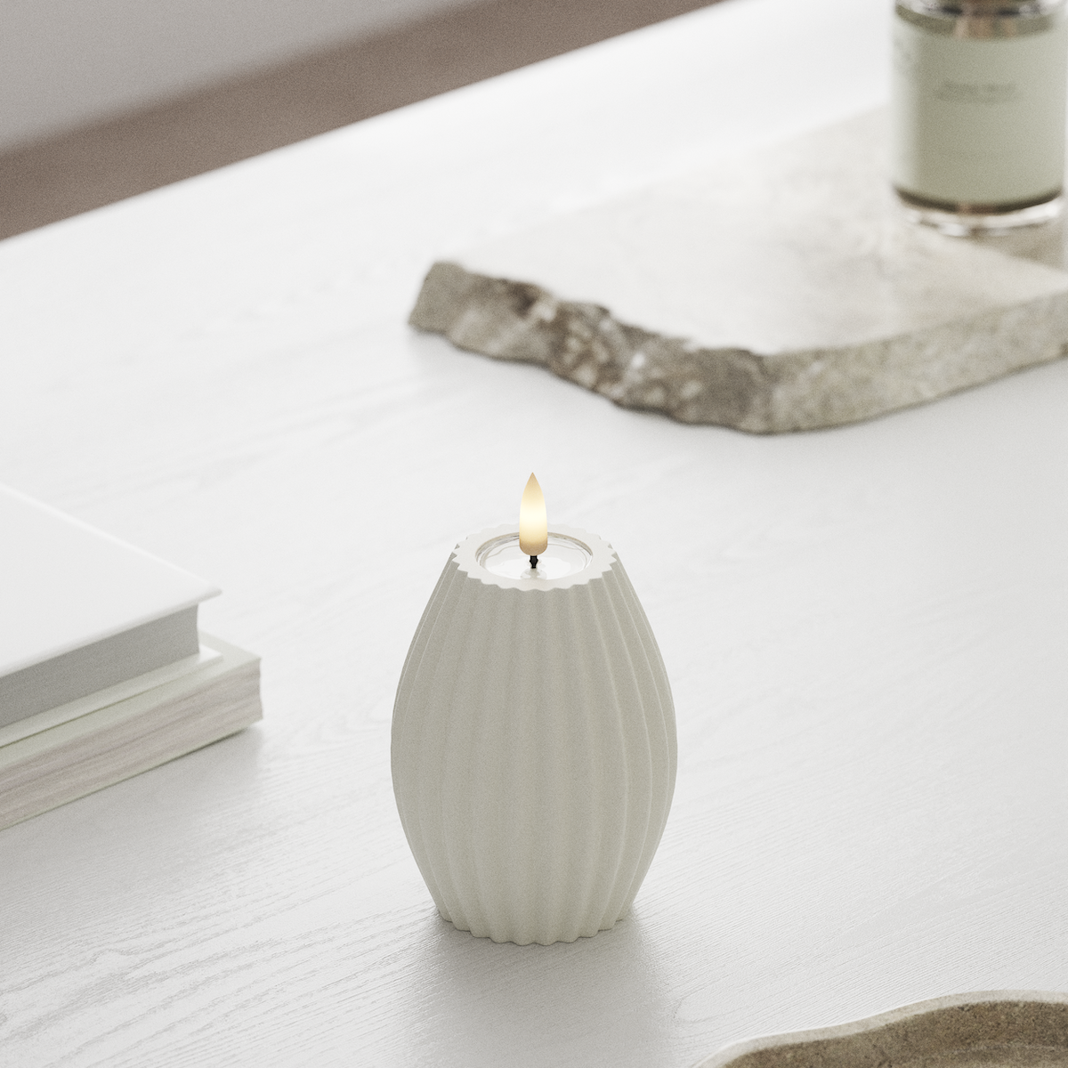 LED Ribbelkaarsen D 7,5 x H 10 cm Wit