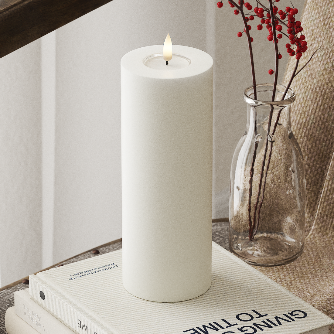 Deluxe Homeart LED Bloklys Ø 7,5 x 20 cm Hvid LED bloklys 4