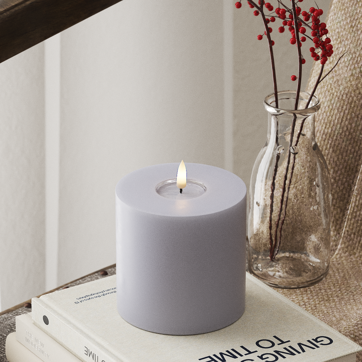 Deluxe Homeart LED Stompkaarsen Ø 10 x 10 cm Vergrijsd blauw LED Stompkaarsen 4