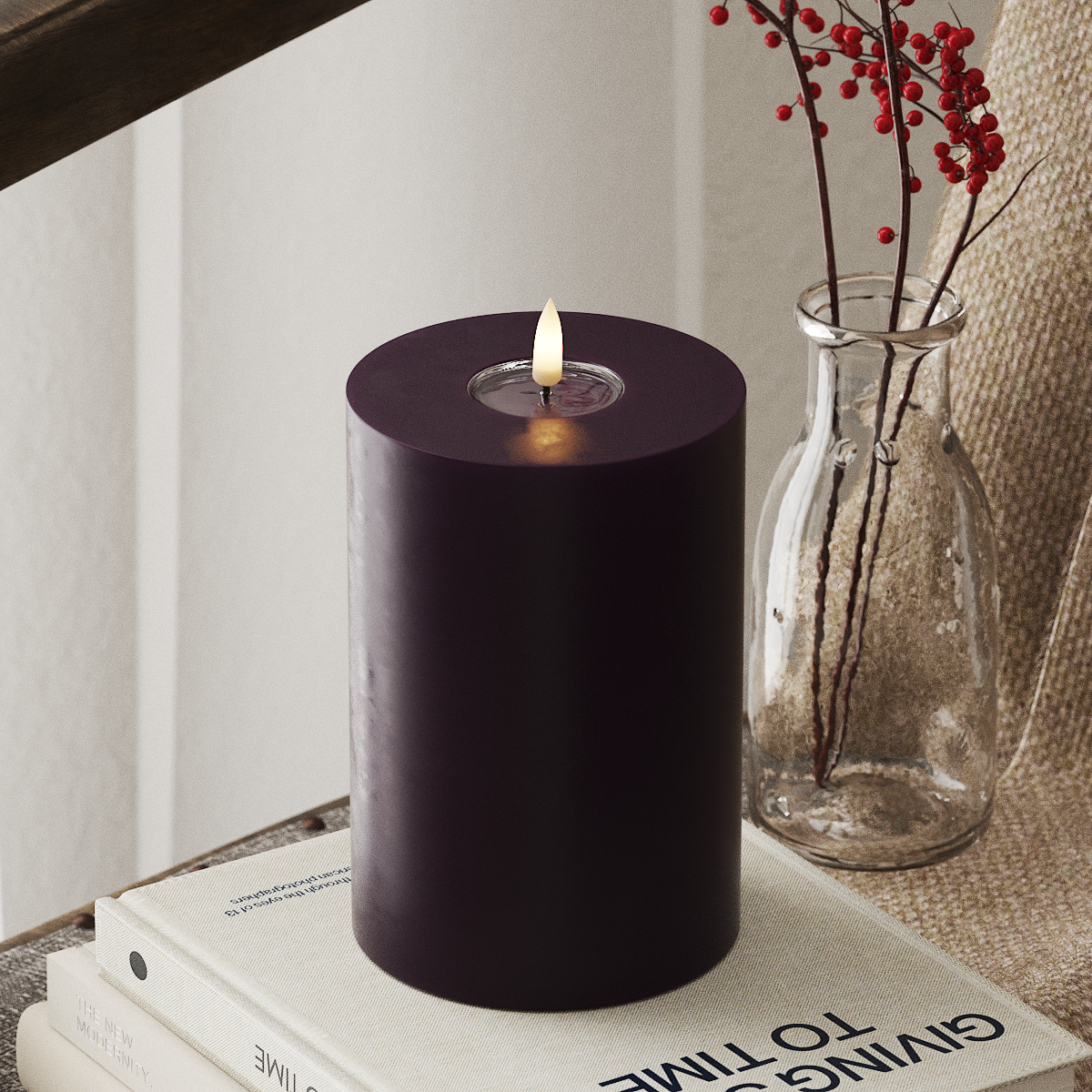 Deluxe Homeart LED Stompkaarsen Ø 10 x 15cm Donkerpaars LED Stompkaarsen 4